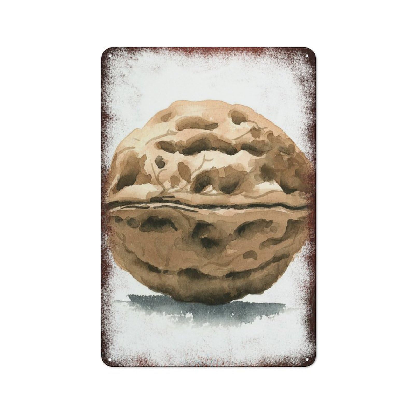 peiyeety Metal Tin Sign Metal Walnut Nut Pattern Vintage Rustic Wall Art Decor Kitchen Bathroom Bedroom Living Room Cafe Farmhouse Entryway Office Garage Home Bar Laundry Room Porch 6x8 Inch