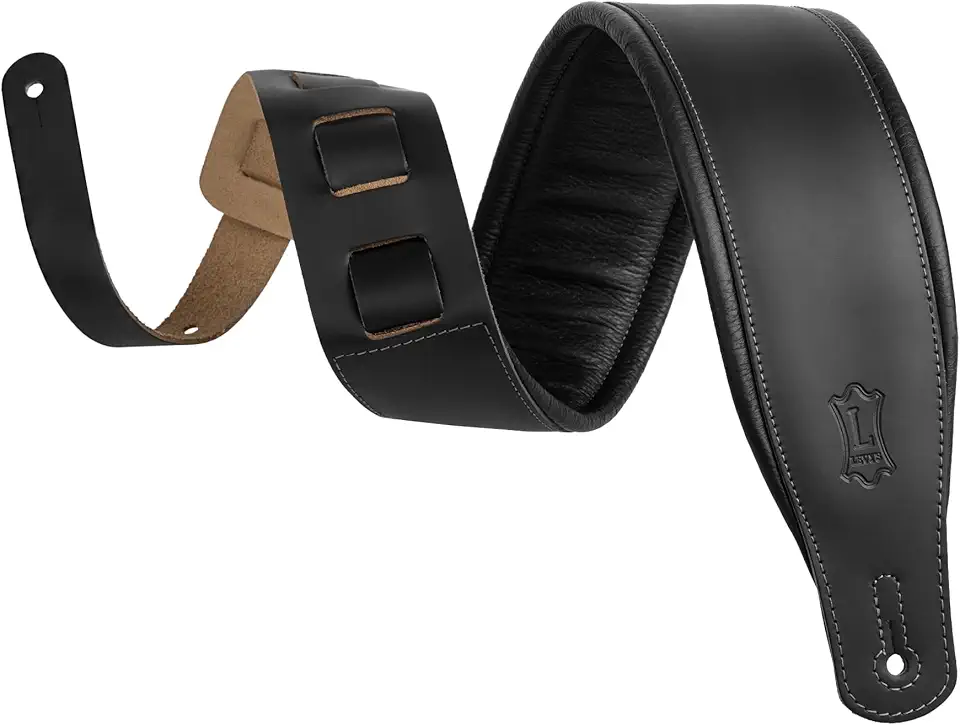 Levy's Leathers Pulseira de couro para guitarra de 7,6 cm de largura com enchimento de espuma e suporte de couro de vestuário
