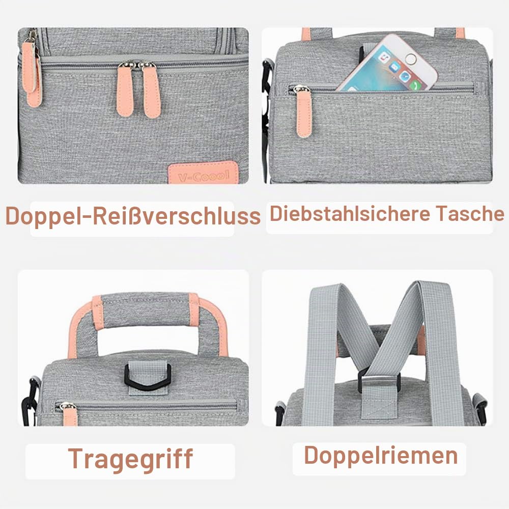 Isolierte Tasche für Brustmilch Lunch Kühler Wärmender Rucksack Wasserdicht, 2 Eisbeutel inklusive