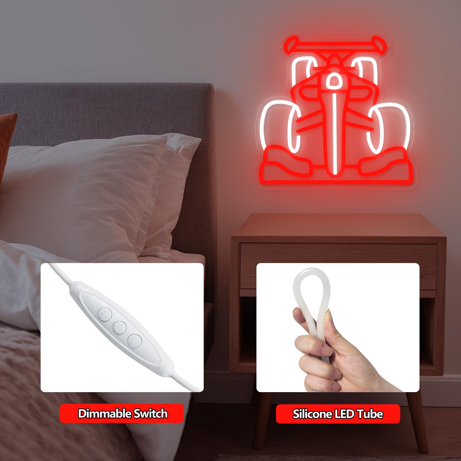 Neonowy znak samochodu sportowego, fajny samochód, dekoracja ścienna, zasilane przez USB, ściemniane, neonowe światła, akryl, do sypialni, pokoju gier, garażu, męskiej jaskini, prezenty urodzinowe