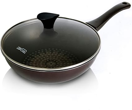 TECHEF - Blooming Flower Collection, 12" Wok/Stir-Fry Pan with Glass Lid, Coated 6 times with New Teflon Platinum Non-Stick Coating PFOA Free / Induction Ready/Made in Korea 12-inch with Cover