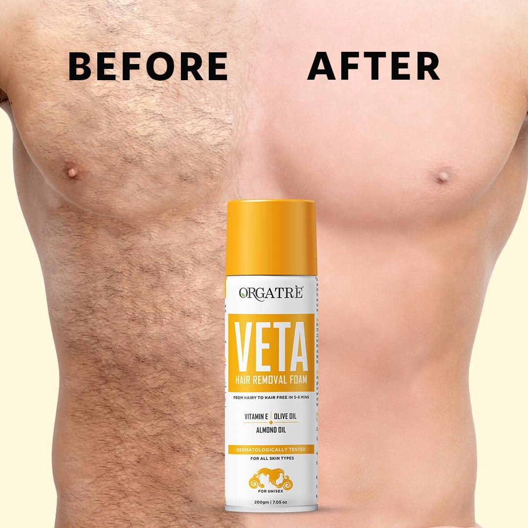 Orgatre Veta Hair Removal Foam Wash For Men & Women | Painless Body Hair Removal Spray For Chest, Back, Legs & Under Arms| Hair Removal Cream Spray - 200 Gm - Image 7 thumbnail