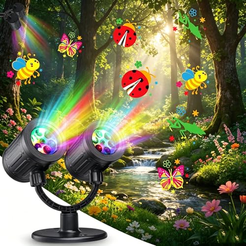 Toodour LED Projector Lights Indoor Outdoor Double Head Dynamic Wall Lights Projector with Timer Waterproof Indoor Outdoor Decorations Light for Garden Yard Home Window Wall Decor