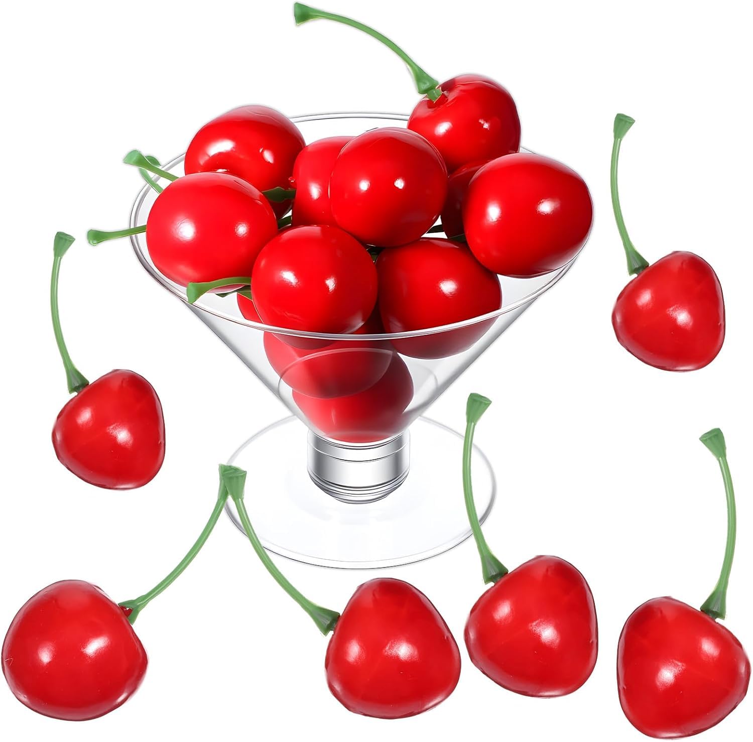 Cawhui 50PCS Realistic Artificial Cherries, Fake Cherries, Lifelike Red Cherry, Simulation Cherry Model, Bulk Fake Cherrys, Home Kitchen Party Decoration Desk Ornament Photography Prop