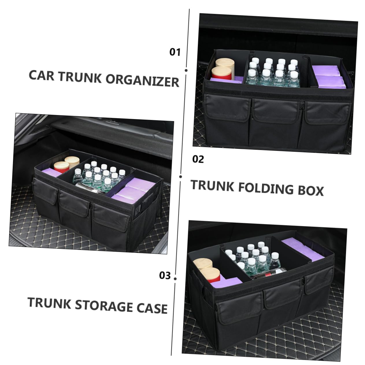 Alipis Scatola Organizzatore per Bagagliaio Auto, Organizer Box Oxford Nero, Grande Capacità, Pieghevole e Pratico per Viaggio