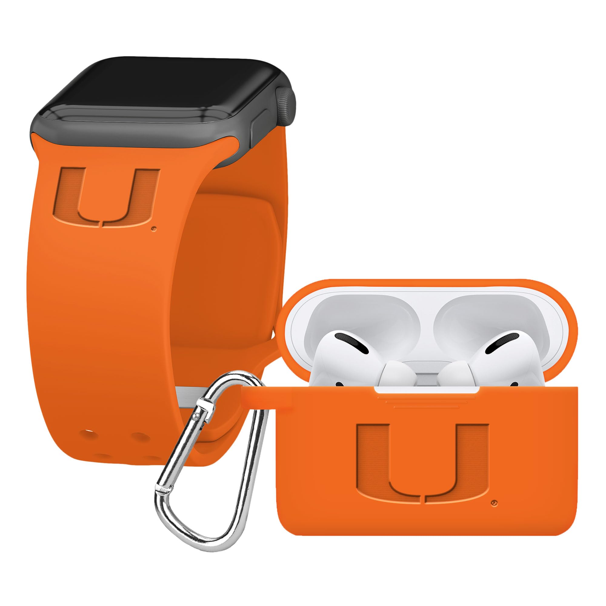 Affinity Bands Miami Hurricanes Engraved Silicone Combo Package Compatible with Apple Watch and AirPods Pro (38/40/41mm Orange)