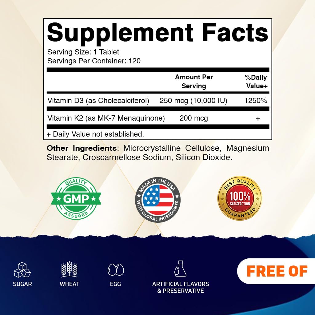 Vitamatic Vitamin D3 10,000 IU with Vitamin K2 MK7 200 mcg, 120 Tablets — Amazon image 2