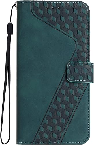 ONV Wallet Case for Huawei Honor X7 - Cube Skin Flip Phone Case with Wrist Strap Card Holder Magnet Leather + Inner Shell Flip Stand Cover for