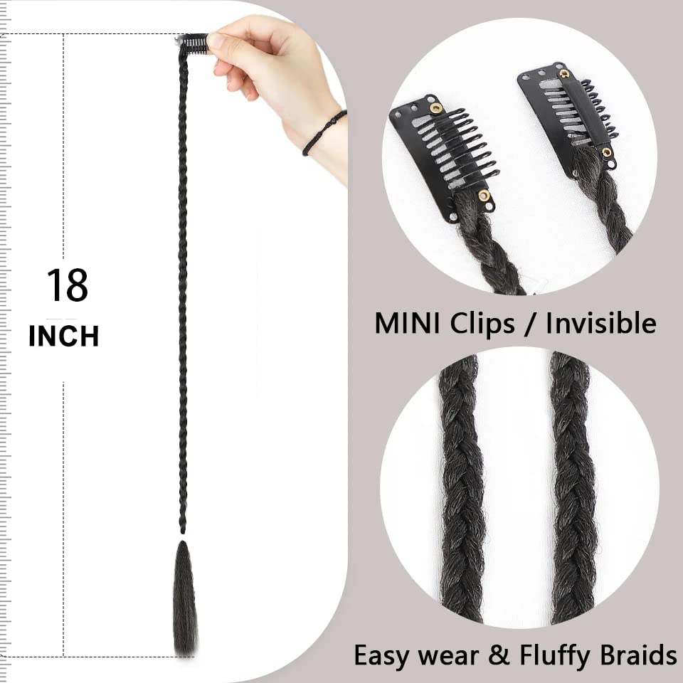 Miniatura 6 de Peluca sintética de 18 pulgadas, 6 piezas de trenzas de bebé, cortina frontal con flequillo, extensiones de cabello largo con clip, trenzas de cola