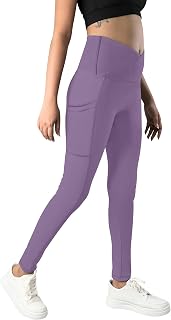 Mehrang High Waist Yoga Leggings, Purple, Cross Belt Waistband, Workout Athletic Pants with Tummy Control Price In India