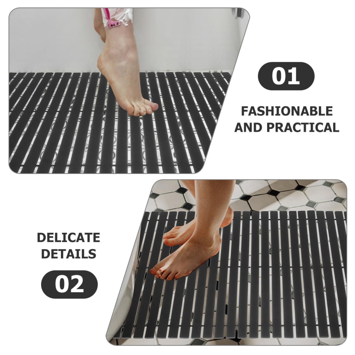 ifundom Alfombrilla Negra Antideslizante de Bambú, para Baño y Ducha