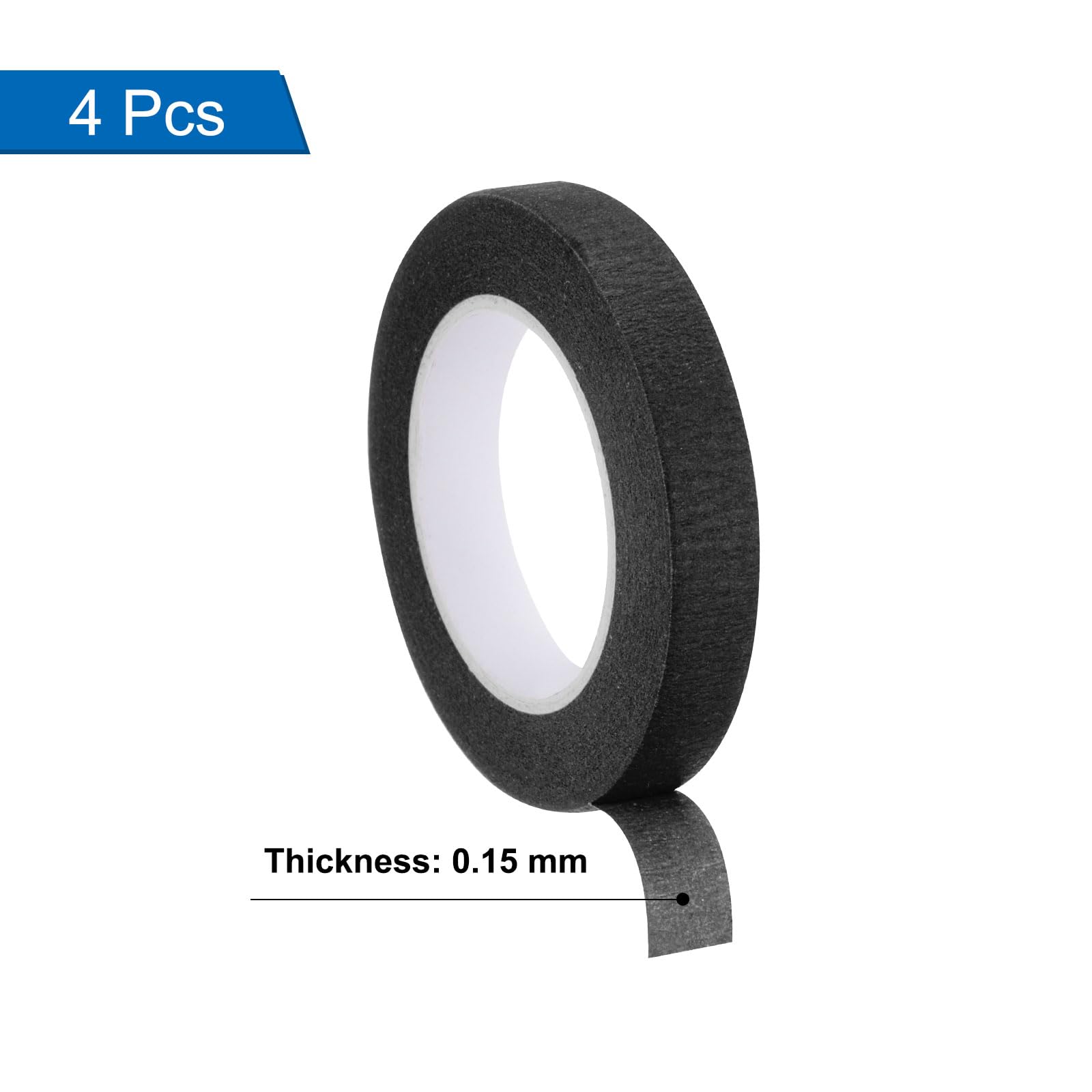 Uxcell 4Pcs 0.4 Inch Wide 14 Yards Black Masking Tape Painters Tape Rolls For Home Office