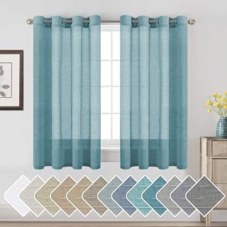 H.VERSAILTEX Turquoise Linen Sheer Curtains 54" 2 Panels Grommet
