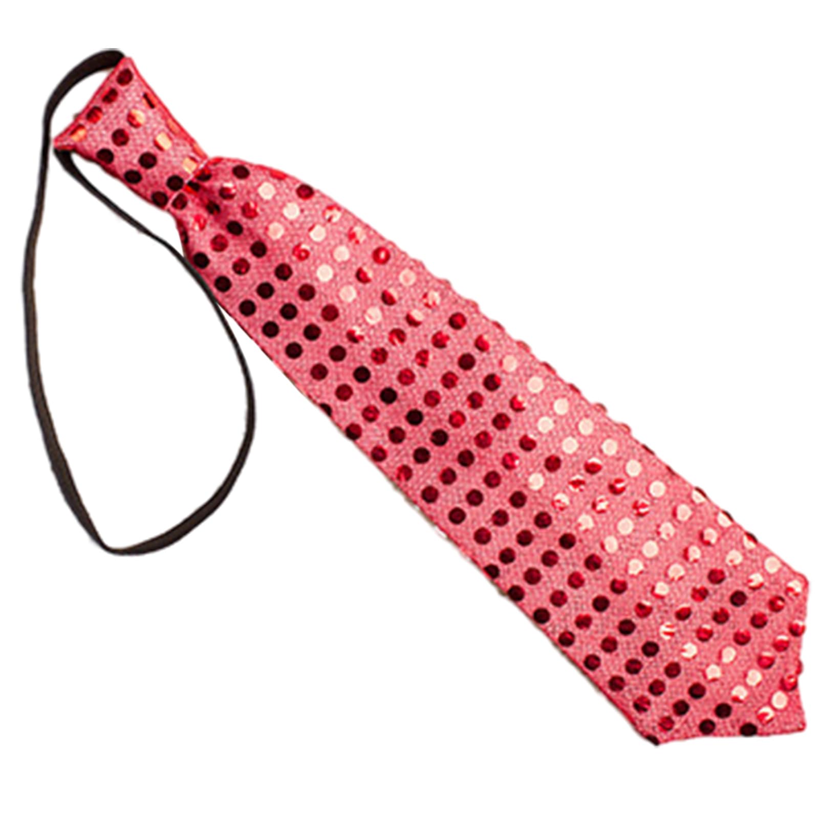 Firstxiu Men's Red Unisex Led Flashing Light Up Sequins Tie Pre-Tied Necktie Christmas Party Neckwear