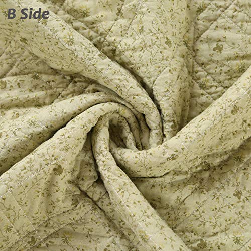 Kinbedy 100% Cotton Quilts Twin Size Green Floral Patchwork Bed Quilt Reversible Quilted Blankets Coverlets Bed Throws For Couch Sofa, 60"X80" #TOP4