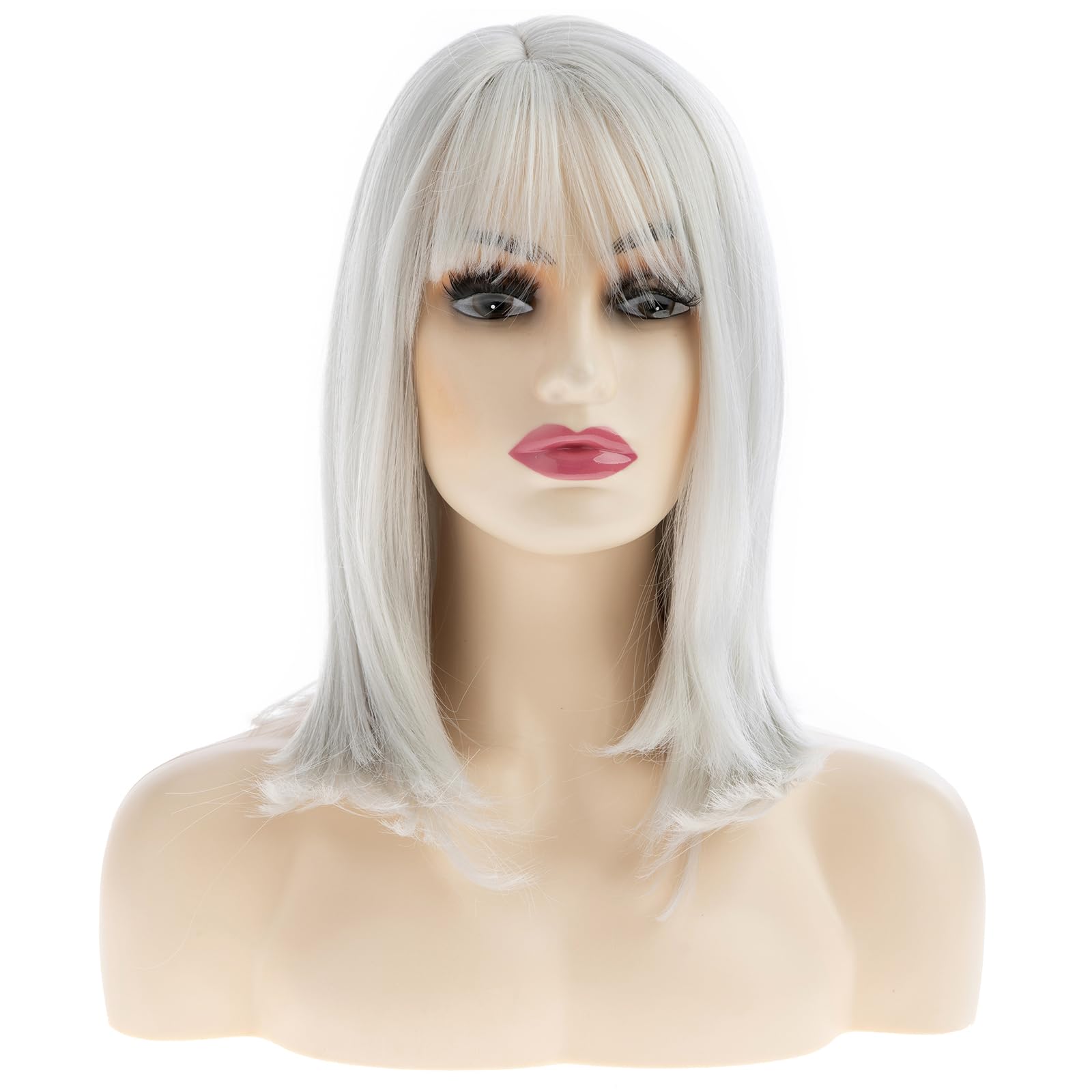 Dsimeig Long Silver Wigs for Women Natural Straight Silver Wig with Bangs,Synthetic Hair Wig for Daily Party Use - Image 2