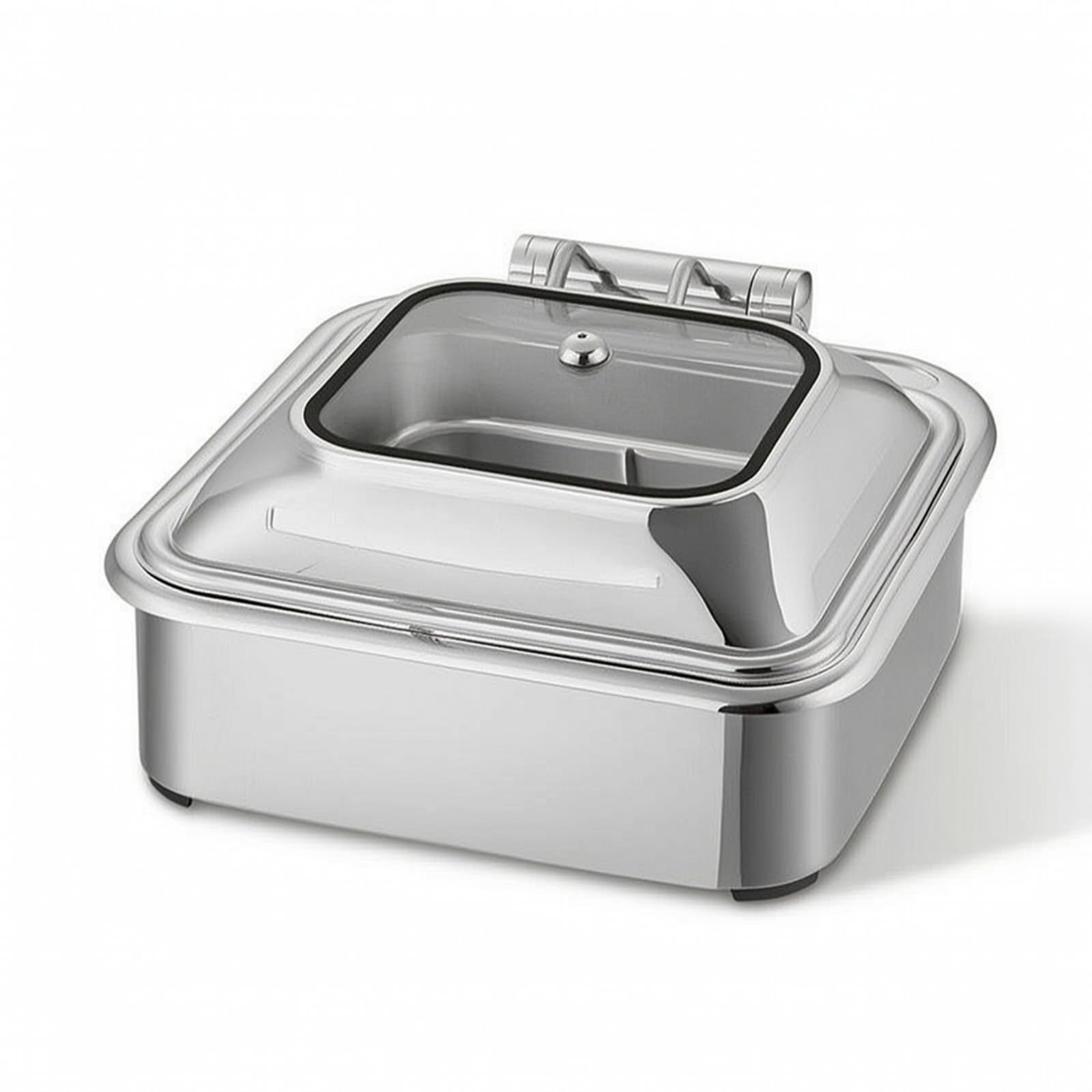predolo Scaldavivande con Coperchio in Vetro Professionale Scaldavivande in Acciaio Inox da Tavolo Chafing Dish per Catering, Rotondo, Con Telaio Di Lusso Riscaldamento Elettrico, Scomparto Singolo