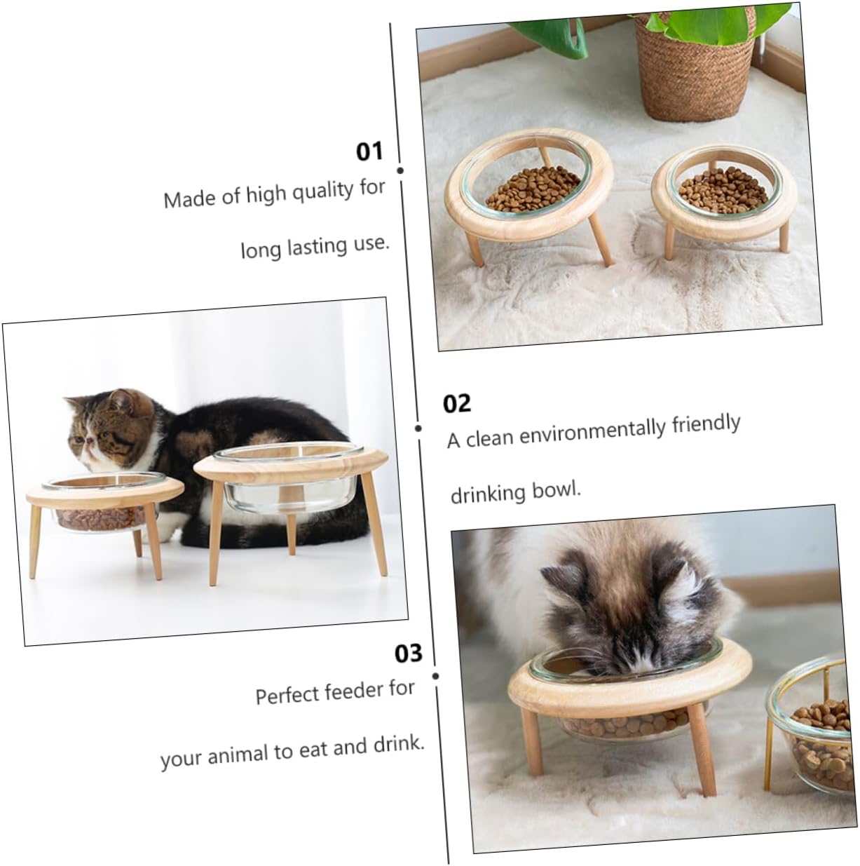 Glass Pet Bowl Cat Water Feeder High Base Whisker Fatigue Cat Bowl for Easy Drinking and Neck Protection