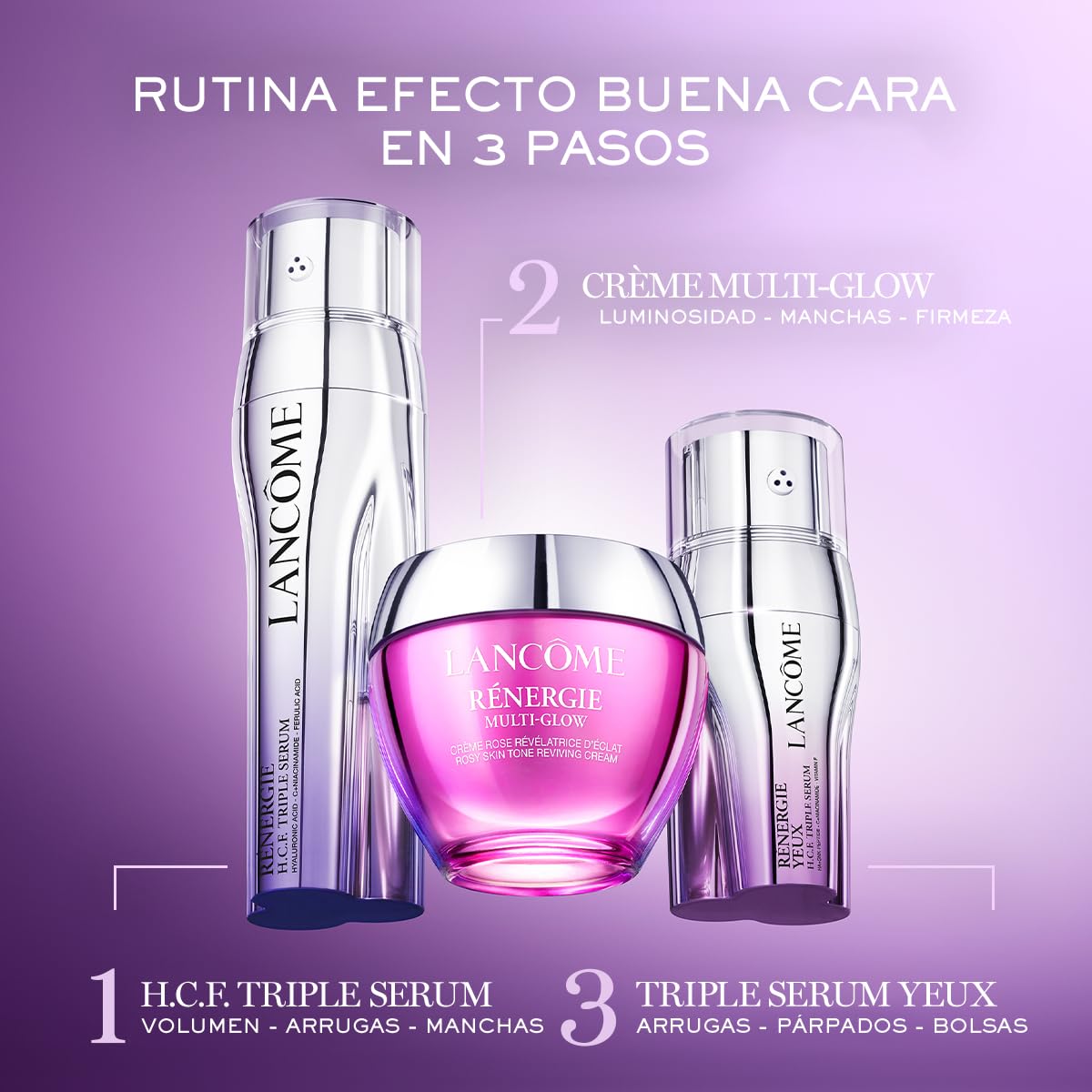 Lancôme - Rénergie Multi-Glow Crema de Día - Tratamiento Facial Antiedad, Iluminador del Tono - Péptidos de Colágeno, Niacinamida - KP-Tech - Todo Tipo de Pieles - 50 ml