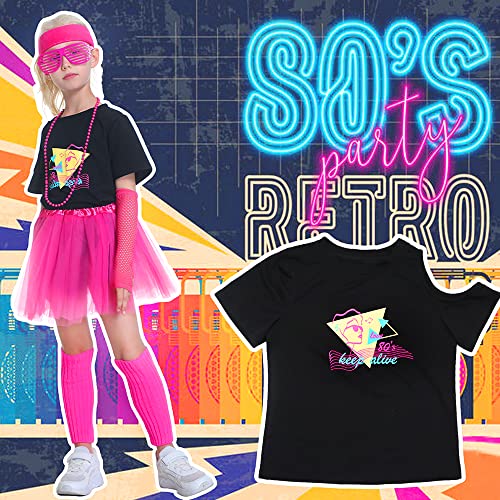 Yulefly Kids 9Pcs 80S Costume Accessories Set, Party T-Shirt Tutu Fancy Outfits, For Cosplay 1980S Party For Girls #TOP5