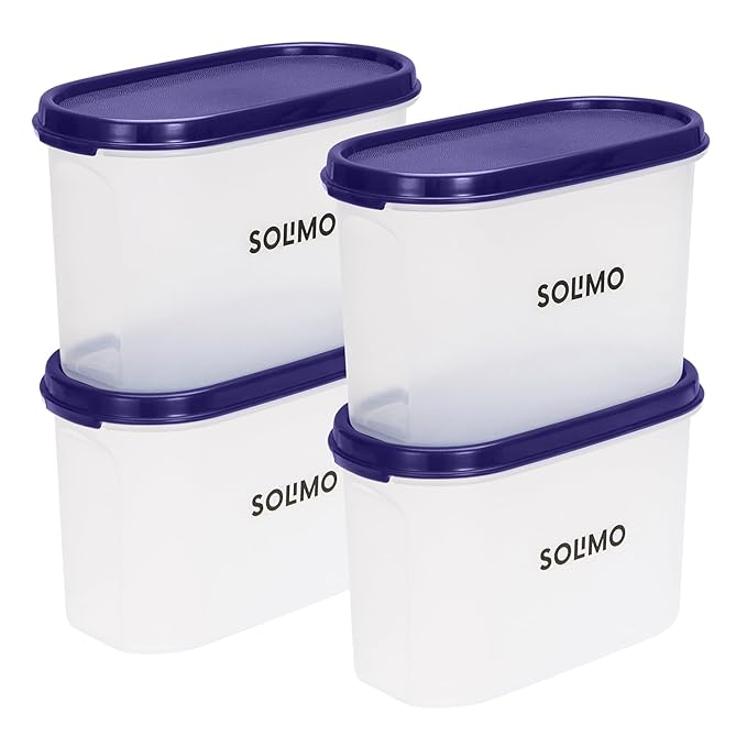 Solimo Modular Plastic Storage Containers with Lid | Airtight | BPA-Free | Set of 4 | 1.2 L (Blue)