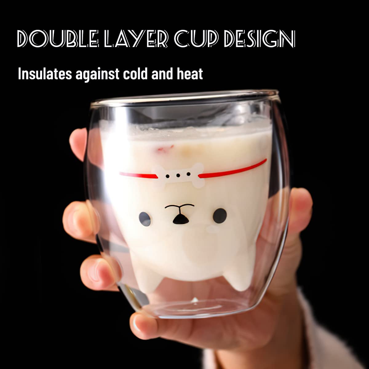 Tasse Double Paroi Chat Chanceux XiXiRan - 200ml Verre Borosilicate - Café/Thé