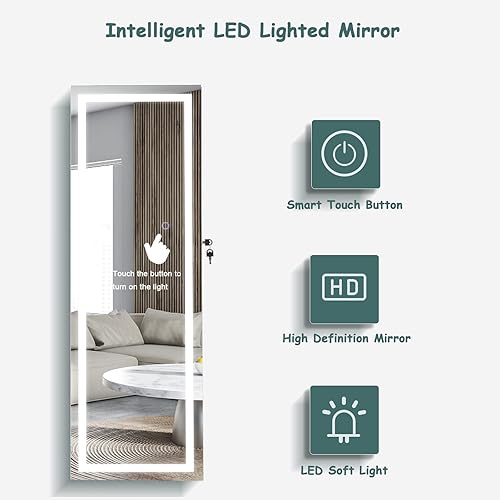 Miniatura 5 de NAFORT Armario de joyerÃ­a con espejo LED de longitud completa, armario de joyerÃ­a con cerradura con espejo, espejo de joyerÃ­a montado en la