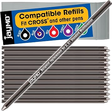 Jaymo Replacement for Cross 8518 and Schmidt 635 - Measures 2.625 in / 67 mm Long - D D1 Standard Multifunction Mini Ballpoint Pen Refill - 24 Blue