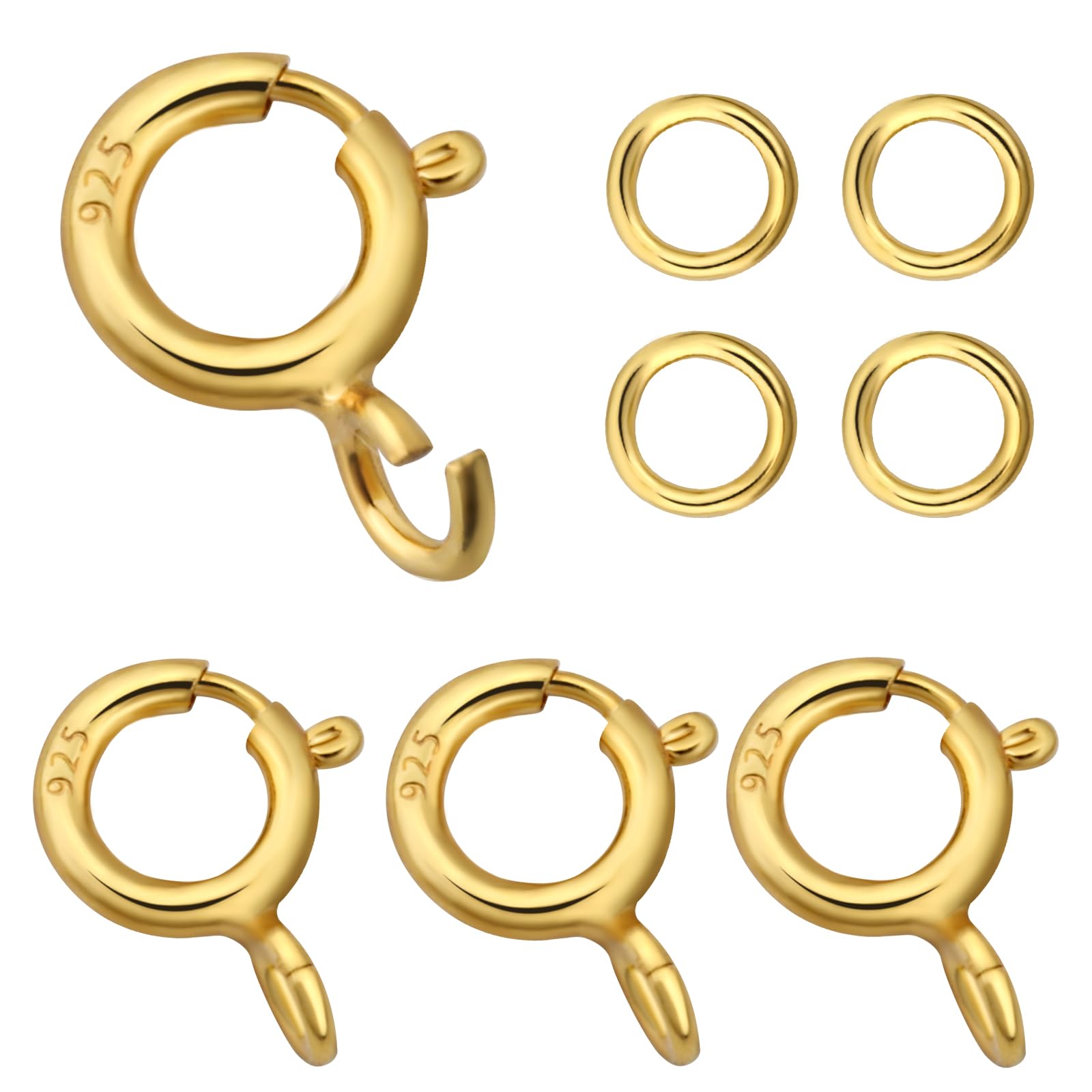 14 Karat vergoldete Halskettenverschlüsse, 5 mm, S925er-Sterlingsilber, Federringverschluss mit 4 mm runden Binderingen, Schmuckverschlüsse, Verbindungsstücke für Halsketten und Armbänder