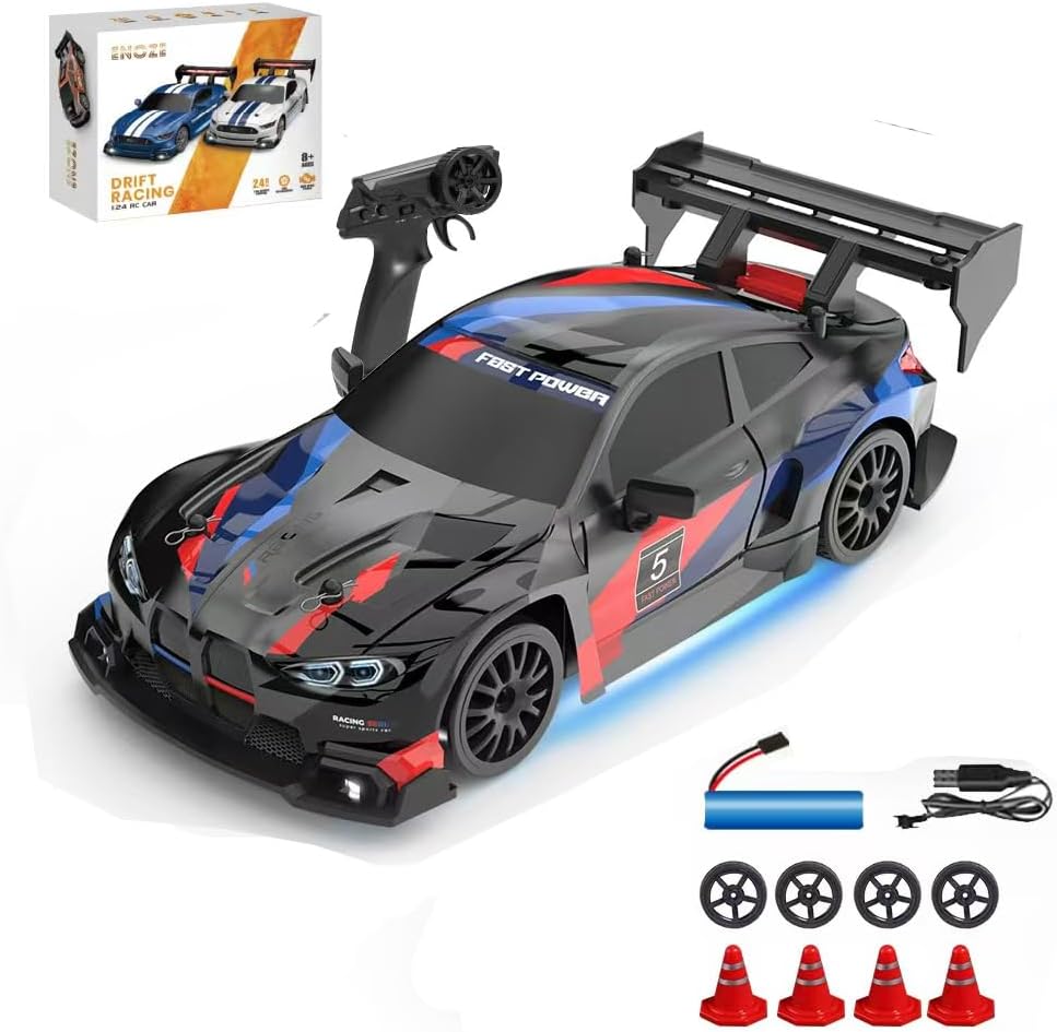 RC Drift Car 1:24 Racing Car 20km/h 4WD 2.4 GHz Remote Control Mini Drift Cars with LED Lights For Kids Adults
