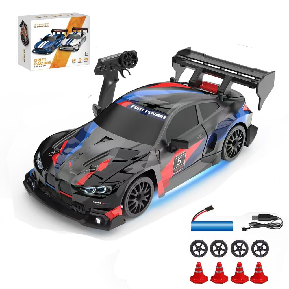 RC Drift Car 1:24 Racing Car 20km/h 4WD 2.4 GHz Remote Control Mini Drift Cars with LED Lights For Kids Adults