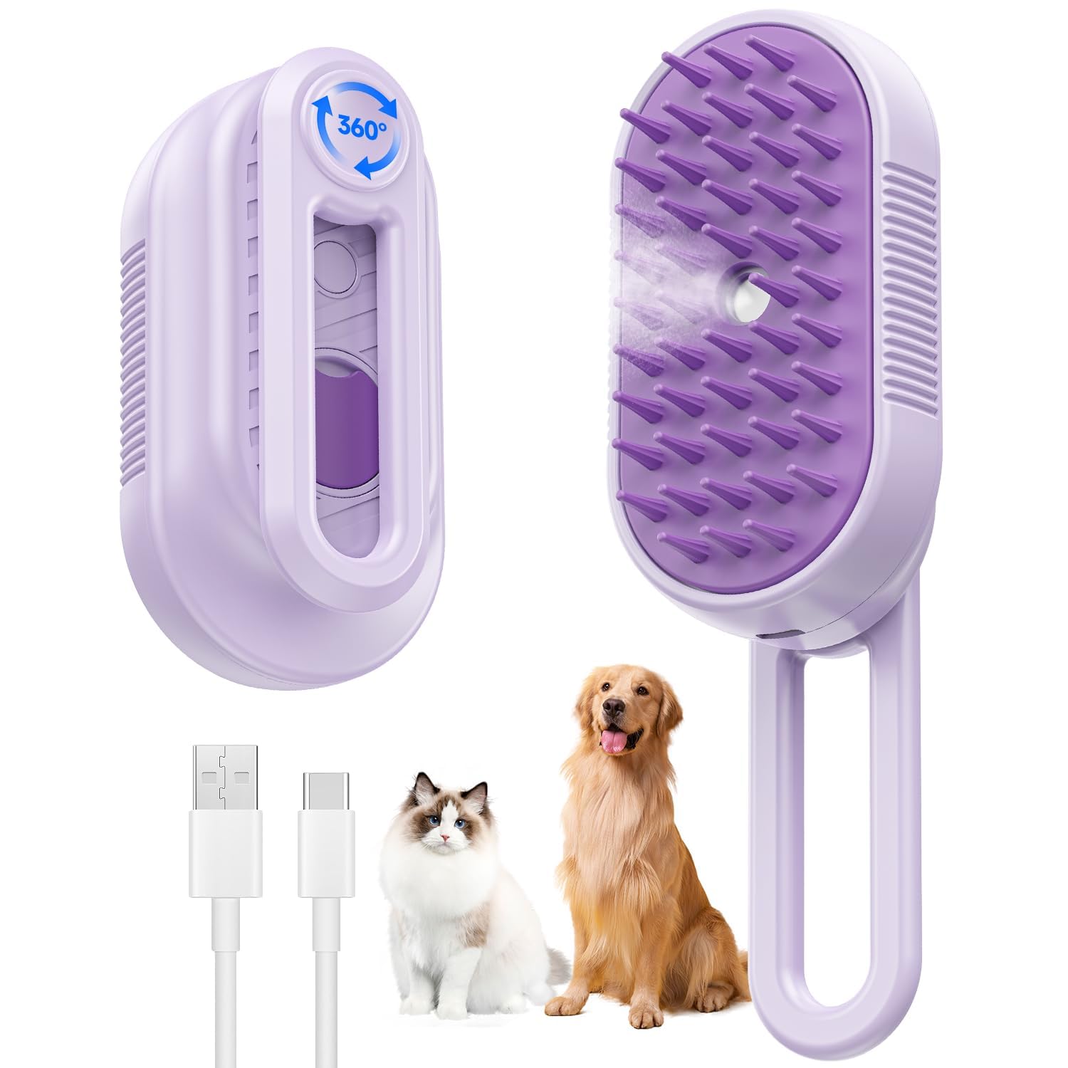 4 in 1 Cat Steamer Brush Rechargeable Steam Brush for Cats and Dogs, Anti-Static, Massage, Cleaning, Changing Coat and Styling in One