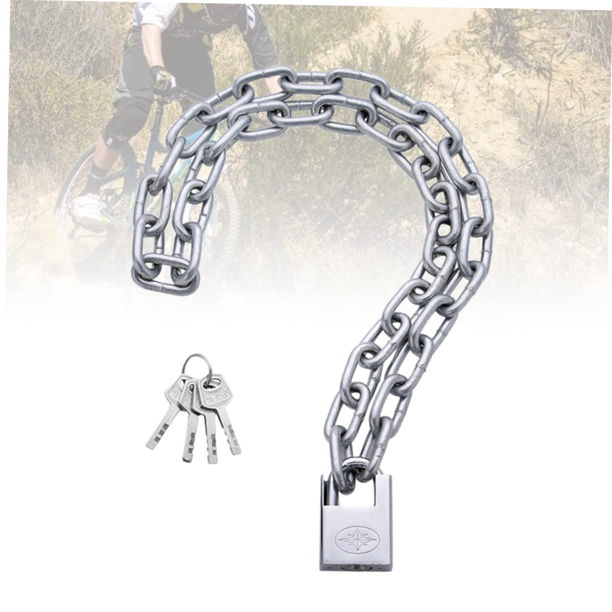 Lucchetto Catena Antifurto per Mountain Bike in Acciaio Zincato Argento | Adatto a Veicoli e Ruote, per Campeggio e Barbecue, Uso Pratico e Semplice