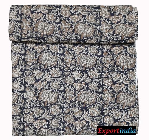 Exportindia Indian Hand Block Bagru Print Butterfly Kantha Quilt - 100% Hand Made Soft Cotton King/Queen Size 90x108 Inch