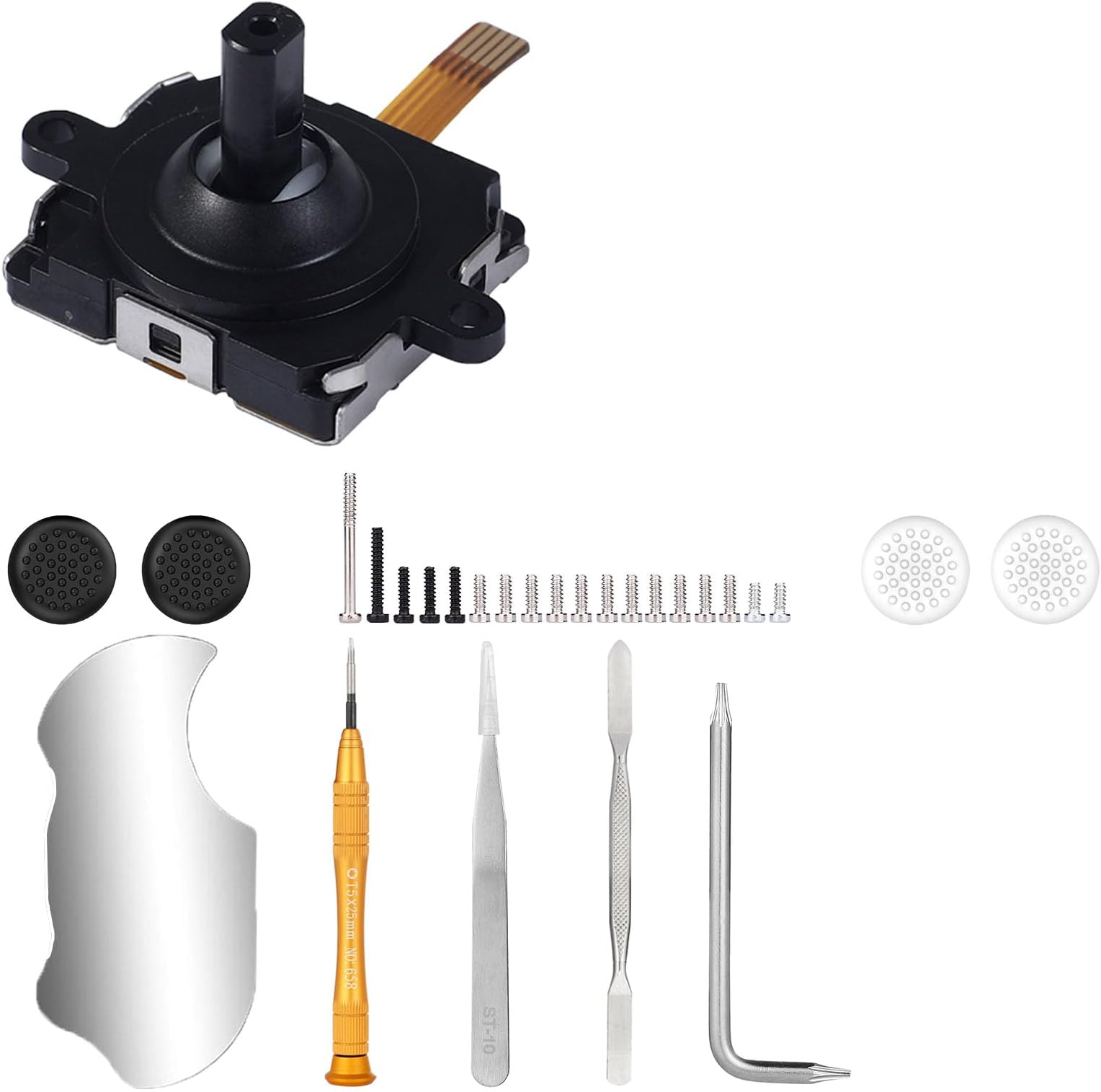 Ikpek 1 Pack Joystick Replacement Kit for Oculus Quest 2 Controller, 28 in One Repair Kit for Meta Quest 2 Controller, Include 1 Thumb Sticks, 4 Thumbstick Grips, 18 Screws, 2 T5 Screwdrivers and More