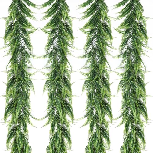 RECUTMS 4pcs Ferns Garland 6 FT Fake Ivy Vines Artificial Hanging Plant Faux Boston Ferns Greenery Leaves Fake Vines for Spring Outdoor Indoor Home Garden Party Table Wall Valentines Day Decor(Green)
