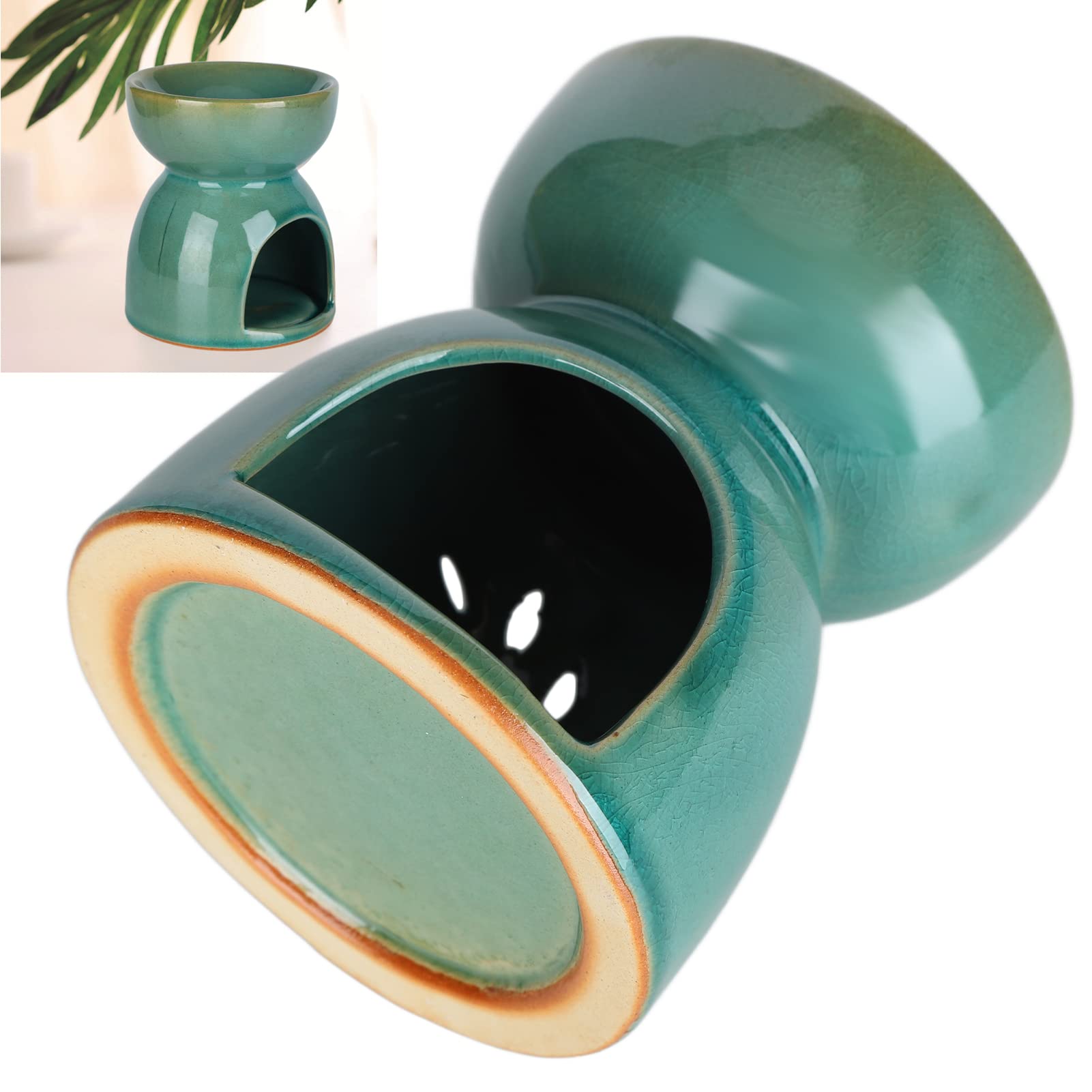 Zyyini Ceramiczny palnik olejków eterycznych, dyfuzor zapachowy aromaterapia aromaterapia wosk zapachowy palnik topiący, do domu sypialni oczyszczania powietrza, akcesoria do medytacji spa jogi (niebieski zielony 11 x 9 cm)