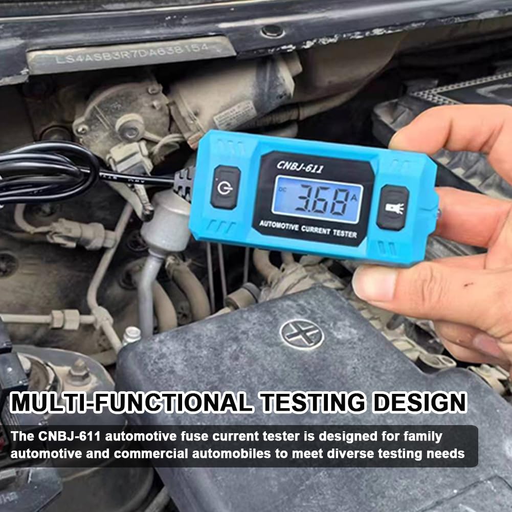 Weytoll CNBJ-611 - Probador de corriente de fusibles automotrices, analizador de fugas de coche, herramienta de prueba de corriente de fusible automotriz, pantalla LCD de retroiluminación azul con luz