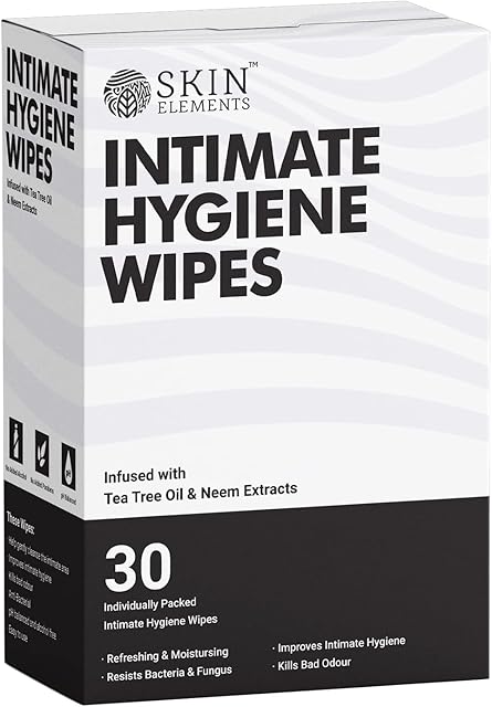 Skin Elements Intimate Hygiene Wipes | pH Balanced Wipes with Tea Tree Oil | Avoids Itching and Bad Odor | Pack of 30 Individually Wrapped Wipes