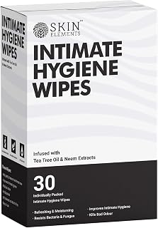 Skin Elements Intimate Hygiene Wipes | Pack of 30 Individually Wrapped Wipes | pH Balanced Wipes with Tea Tree Oil for Itching & Odor Control