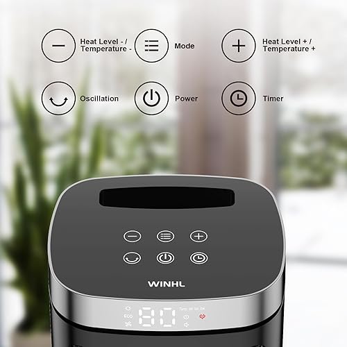 Miniatura 2 de Calentador de espacio, calentadores eléctricos de 17 pulgadas para uso en interiores con termostato y control remoto, oscilación de 70, temporizador