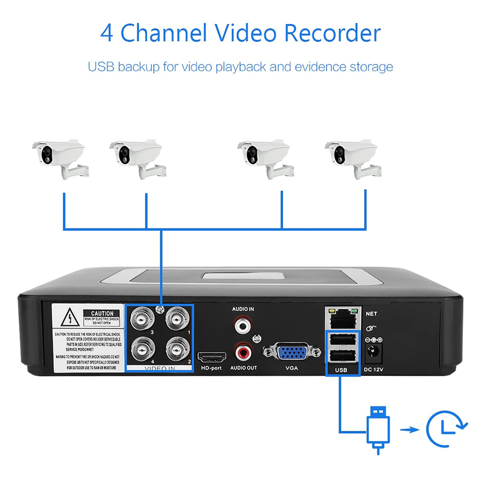 4 Canales 4CH Seguridad CCTV AHd CVI/TVI/DVr NVR Grabadora de Vídeo 5 en 1 Grabadora de Vídeo en Tiempo Real 100-240V (Normativa Europea 100-240V)