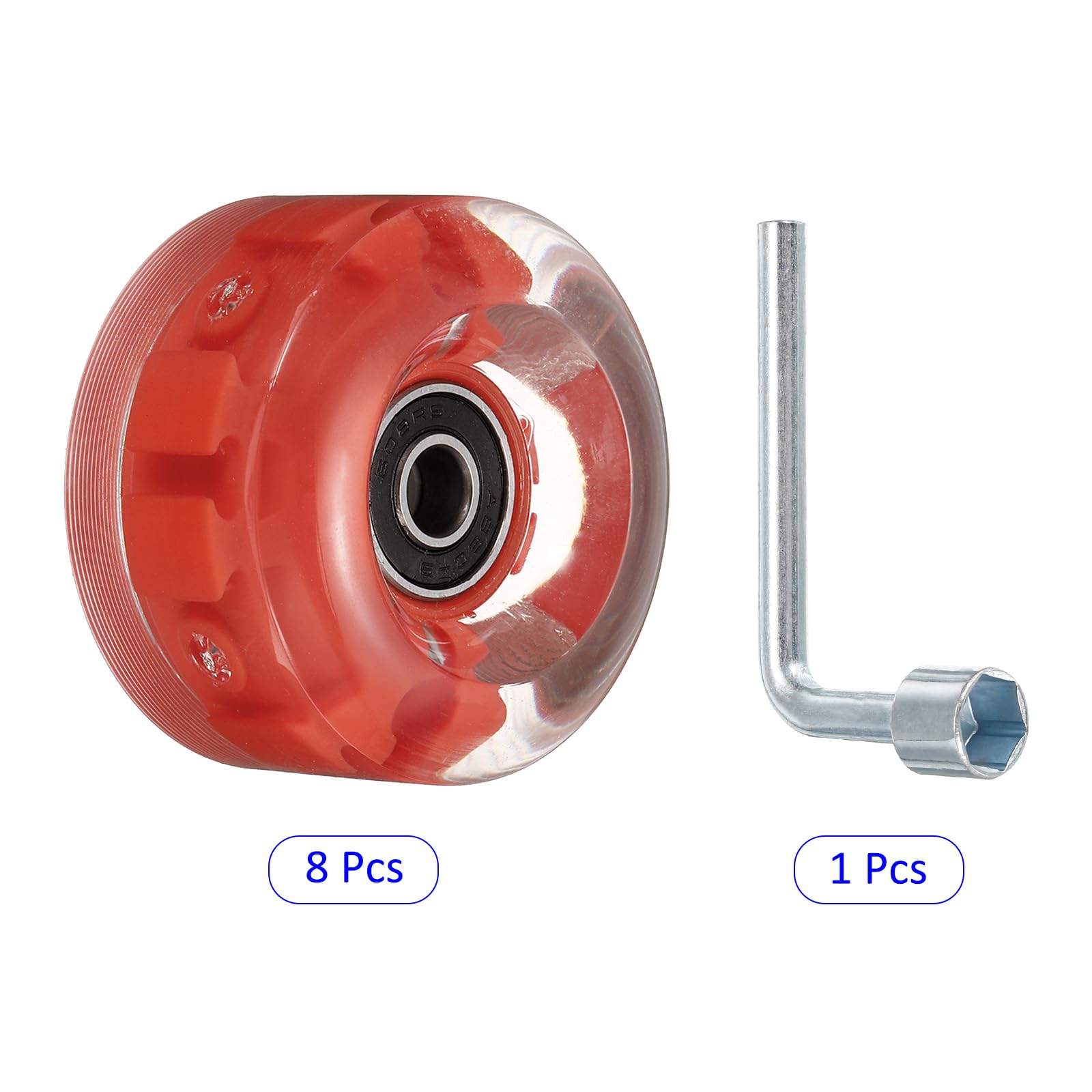 M METERXITY 8 Pack Skate Wheels - Light Up Wheels with Bearing & Spanner, Apply to Double Row Roller Skating/Skateboard (Red Light) - Image 4