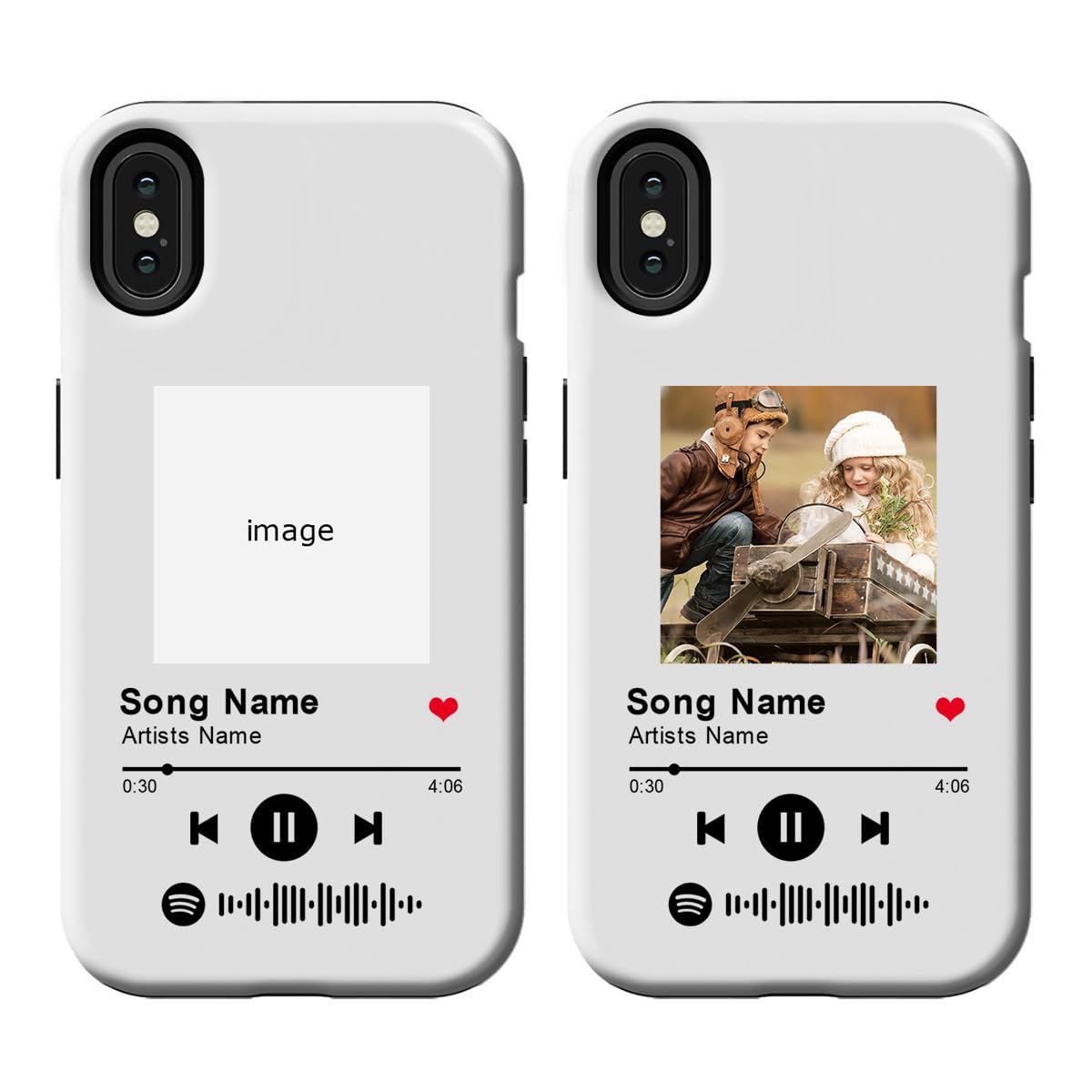 Klsify Personalized Custom Spotify Code Photo Case for iPhone X/XS/10/Ten Customizable Music Player Song Plaque Picture Customized Design Dual Layer Defense Shockproof Soft Hard Glossy Cover Shell