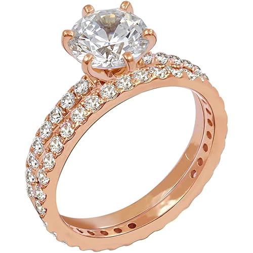 Amazon Collection Platinum or Gold Plated Sterling Silver Wedding Set Rings set with Round Cut Infinite Elements Cubic Zirconia