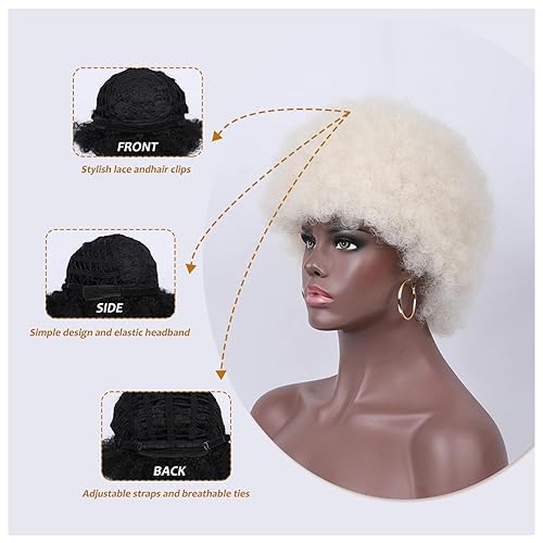 Miniatura 4 de Peluca rizada de los años 70 para mujeres negras, peluca afro afro afro de aspecto grande, flexible, esponjosa y suave, 8 pulgadas (rubio platino)