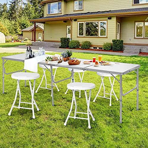 Giantex Set Of 4 Folding Stool, Round Foldable Bar Stools, 4 Pack Portable Folding Chairs With Handle, Collapsible Stools 18 Inch 330Lbs Capacity For Camping Rv Party (White) #TOP3