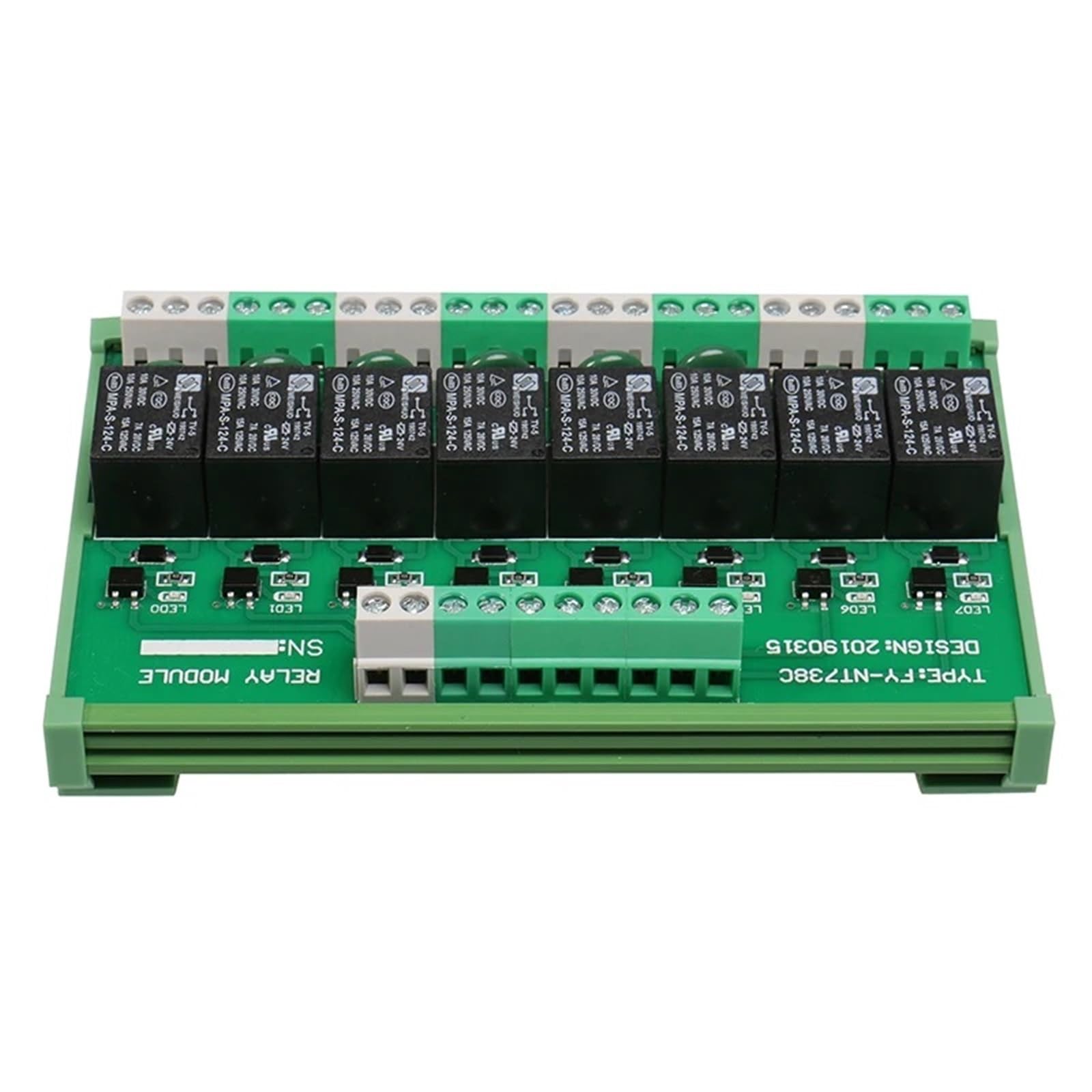 Módulo de relé de interfaz de 8 canales, 5VDC, 12VACDC, 24VACDC, montaje en Panel de carril DIN for placa PLC de automatización, 1 Uds.(FY-T738-5VDC)