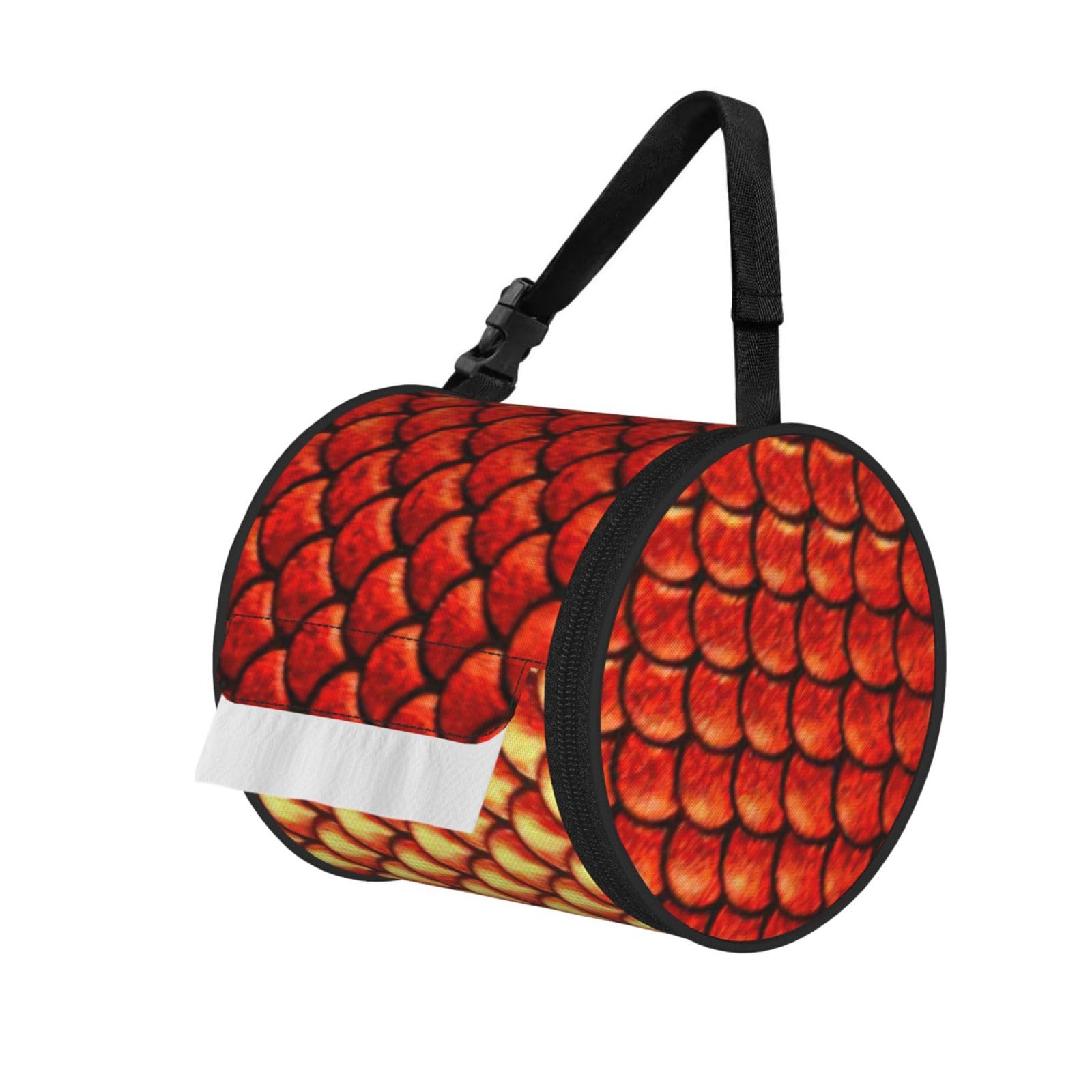 red fish scale Print Cylindrical Tissue Holder Bathroom Car Home Office Kitchen Decor Versatile