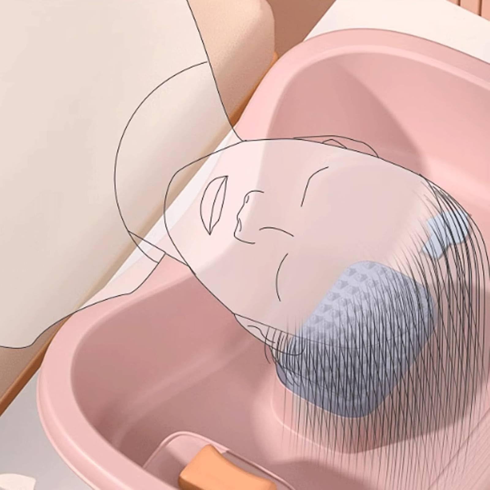 Lavatesta Portatile da Letto Ergonomico Vasca per Lavaggio Capelli da Sdraiati Senza Piegarsi Bacinella Lavatesta per Allettati, Disabili, Rosa, Con Tubo Di Scarico